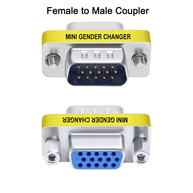 DTECH 3-Pack VGA Connector Female to Female Gender Changer Male to Female Adapter, Male to Male Coupler