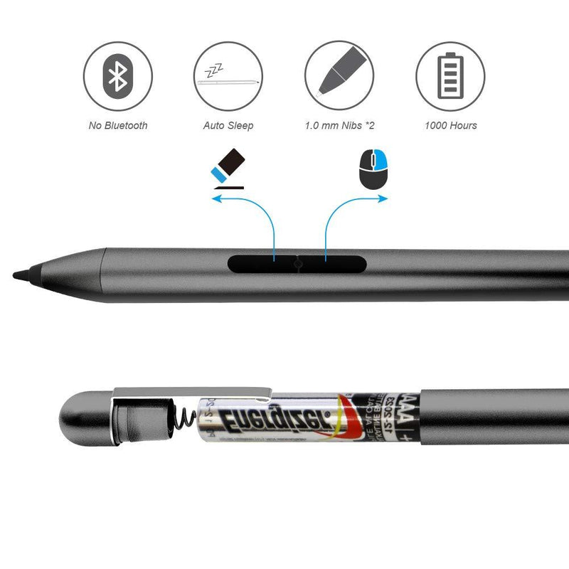 Active Stylus Pen for HP Pavilion x360 11m-ad0 14M-ba0 14-cd0 15-br0; HP Envy x360 15-bp0 15-bq0, x360 15-cn0, X2 12-e0xx, X2 12g0xx; HP Spectre x360 13-ac0xx 15-blxxx, AAAA Battery & Nibs (Grey) Grey