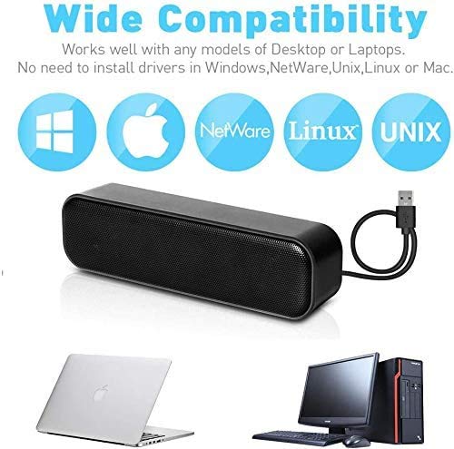 HONKYOB USB Computer Speakers,Laptop Speakers Wired USB Powered,Portable Mini Sound Bar PC Speakers for Windows PC,Desktop Computer,Laptops and Checkout Counter with Stereo Sound H058
