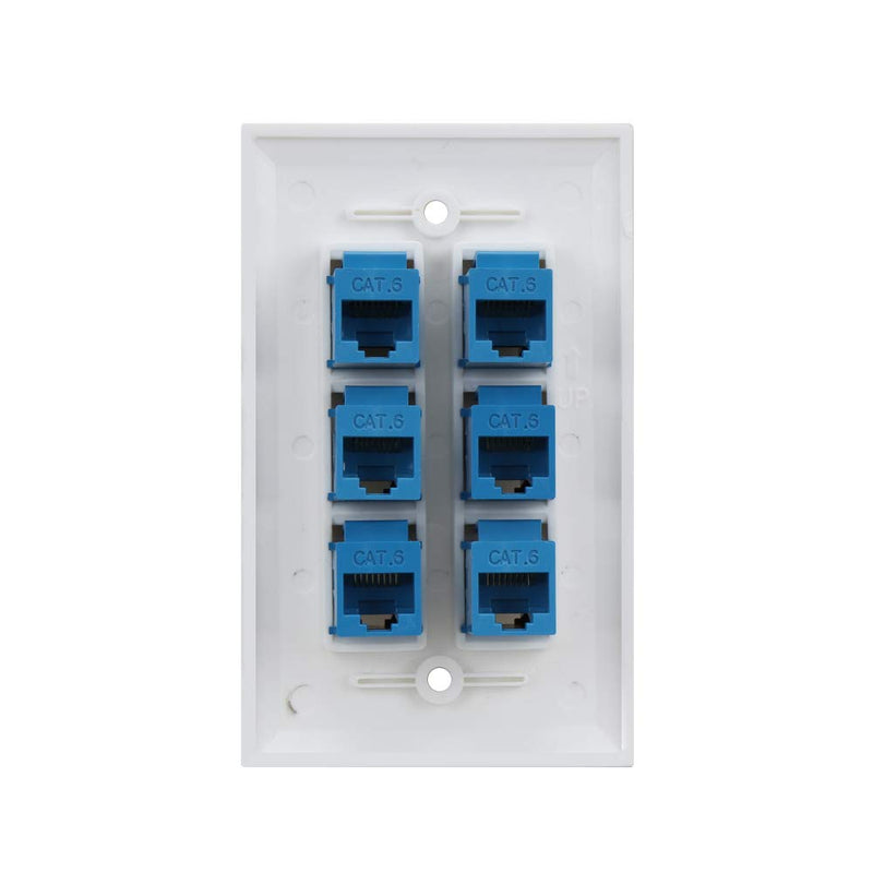 Cat 6 Ethernet Wall Plate 6 Port,Ethernet Wall Plate Female-Female Removable Compatible with Cat7/6/6e/5/5e Ethernet Devices -Blue Cat6-6port