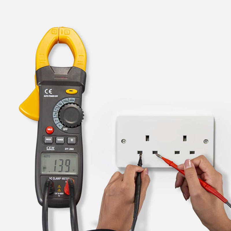 CEM DT-380 Compact 2000 Counts AC Autoranging Clamp Meters with Flashlight,Amp,Volt,Ohm,Diode,Resistance,Temperature,Diode,and NCV Function