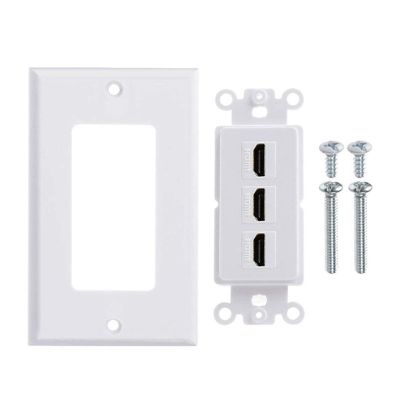 TENINYU HDMI Wall Plate 3 Port, HDMI Socket Plug Insert Jack Outlet Panel Mount Support 4K 60Hz HDR 1080P 3D Ethernet Built in High Speed Cable Extension Coupler for Projector & Home Theater (3 Port)