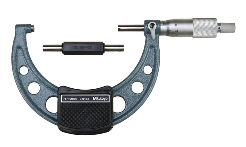Mitutoyo 103-138 Outside Micrometer, Baked-enamel Finish, Ratchet Stop, 25-50mm Range, 0.01mm Graduation, +/-0.002mm Accuracy