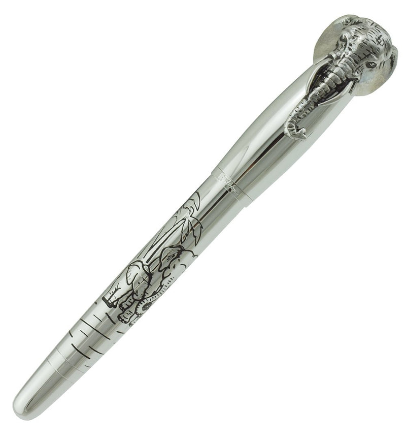 Fuliwen Rollerball Pen, Silver Stainless Steel Body Elephant Pattern Gift Pen