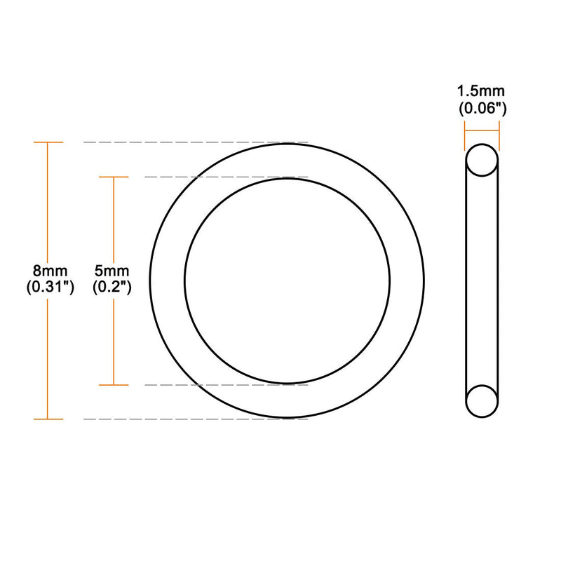 uxcell Silicone O-Ring, 8mm OD, 5mm ID, 1.5mm Width, VMQ Seal Rings Gasket, Red, Pack of 50 8mmx5mmx1.5mm