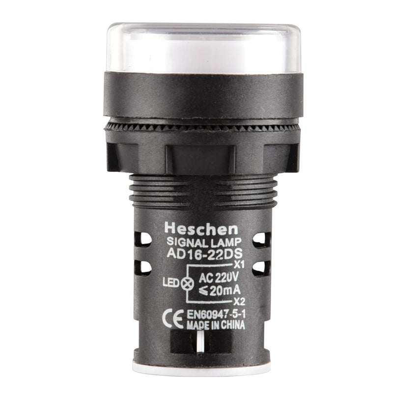 Heschen AD16-22D/S LED Indicator Light 22mm 220V AC 20mA White Light Color Pack of 5