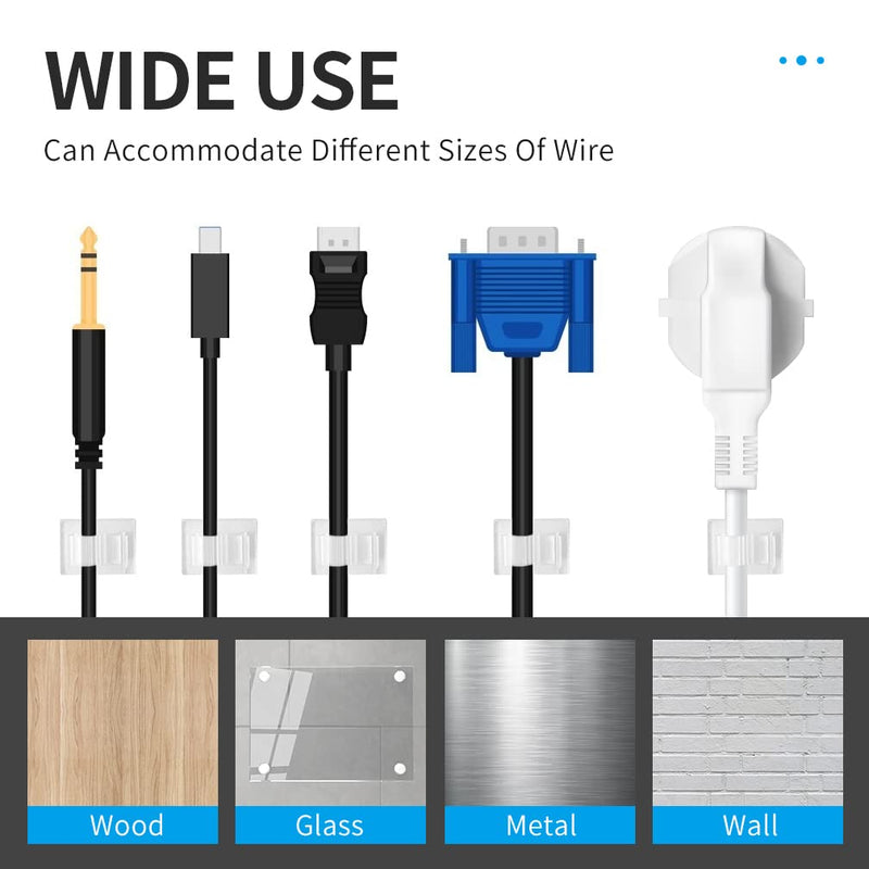 Viaky Self Adhesive Cable Clips, Wire Organize Cables Wire Management Clamps Outdoors Tie Holder for Computer, Electrical, Charging or Mouse Cord Car, Office and Home (Translucent, 30pcs) translucent