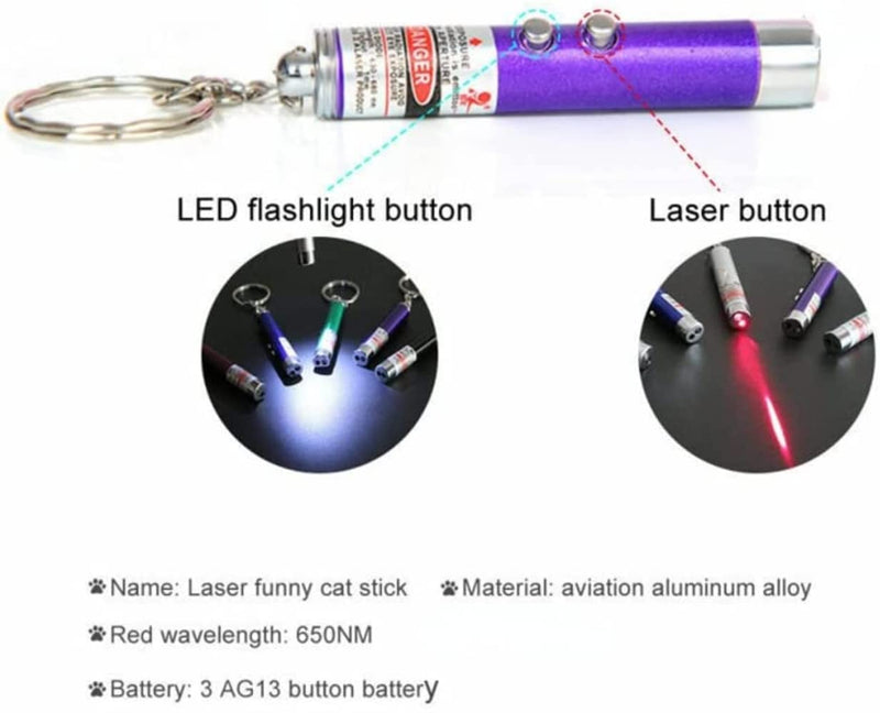 Mini Cat Toys Laser Pointer Pen Keychain Flashlight Funny Dog Stick Pet Lamp White Light LED Infrared Button Electronics Included (6 Color Mix Pack, 6 Color Mix) 6 color mix Pack