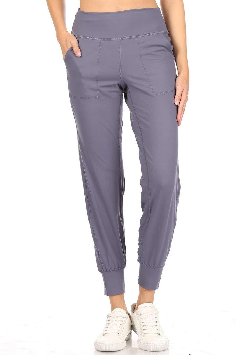 Leggings Depot Women's Printed Solid Activewear Jogger Track Cuff Sweatpants Activeflex Slim-fit Jogger-blue Small