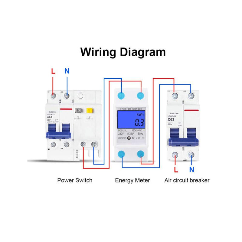 KWh Meter, Small 5-32A 110-130V 60Hz DDS528L LCD Backlight Single Phase Energy Electric Meter 35mm DIN Rail Mounting, Electric kWh Meter