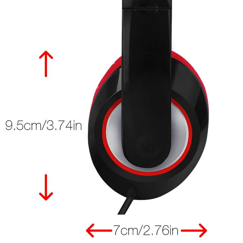 Rockpapa On Ear Stereo Headphones Earphones for Adults Kids Childs Teens, Adjustable, Heavy Deep Bass for MP3/4 DVD Smartphones Laptop Tablet in Car/Airplane Black/Red Black, Red