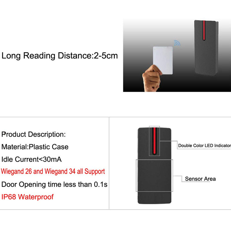 BSTUOKEY RFID Reader Proximity Card Reader Wiegand 26/34 Bit Output Door Access Reader Waterproof IP68 Access Control 125KHZ Card Reader with 10 Color Key