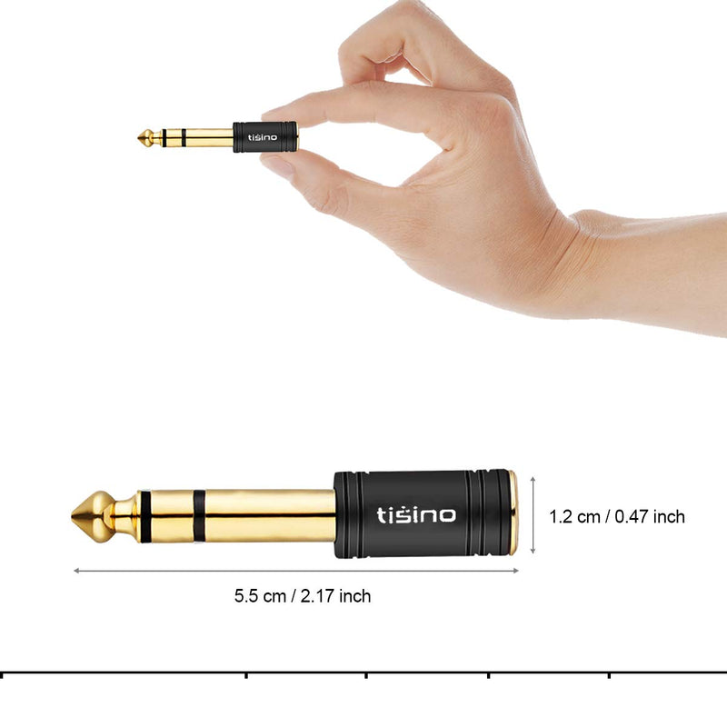 TISINO 3.5mm to 1/4 Stereo Adapter, 1/8 inch Female to 1/4 inch Male Aux Jack Converter Headphone Adapter - Black, 2PCS 1/4 Male-1/8 Female 2PCS