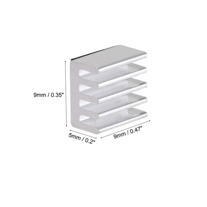sourcing map 10pcs. 5x9x9mm Silver Aluminum Heatsink Self-adhesive Cooling 3D Printing