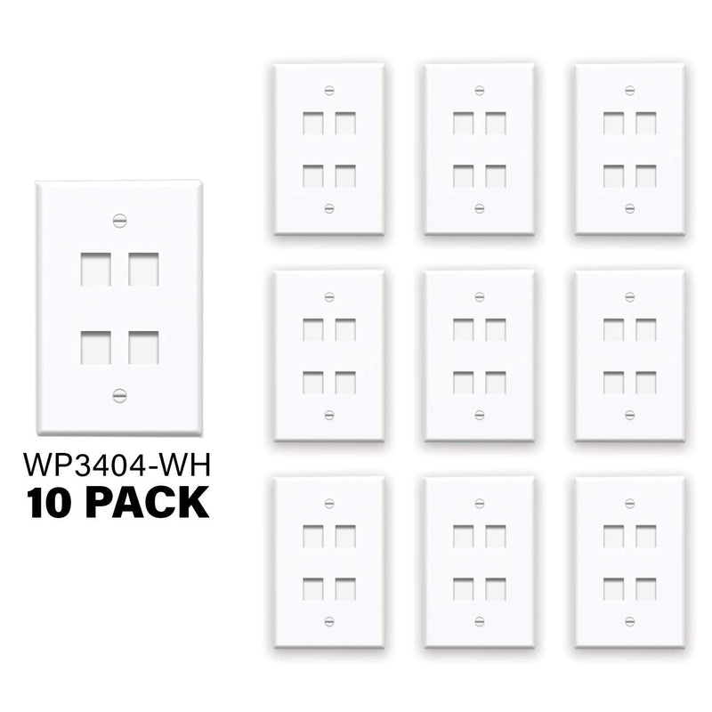 Legrand - OnQ 4 Port Keystone Single Gang Wall Plate, 1 Gang Keystone Wall Plate Supports 4 Keystone Insert, Screw-In Plastic, White, 10 Count, WP3404WH10 Pack of 10