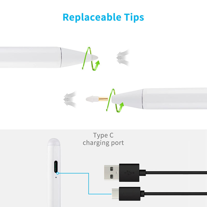2021 iPad Pro 11" Pencil Stylus with 1.5mm Fine Tip Pen Compatible with Apple iPad 11 Pro Pencil,Magnetic to iPad Pro 11 Palm Rejection Drawing Stylus Pen,White