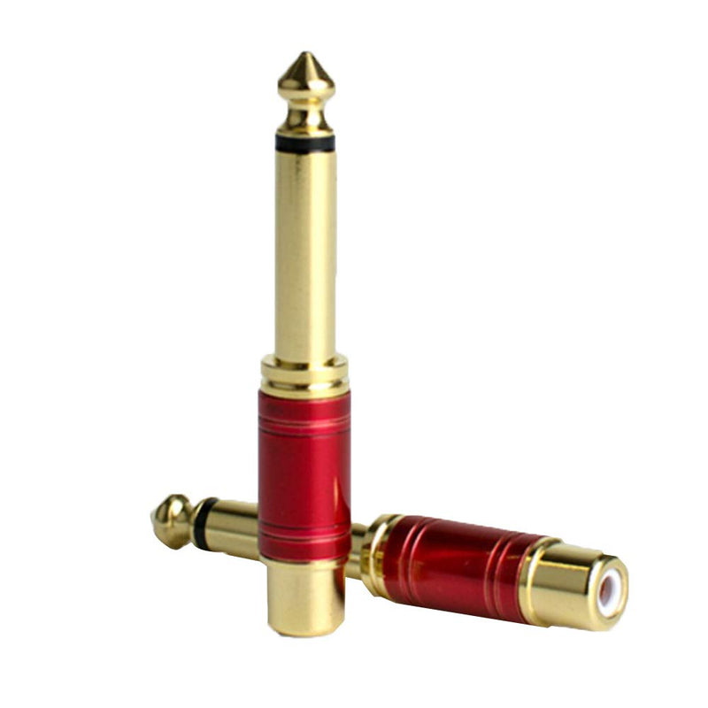 HUASEN RCA to 1/4" Audio Adapter, 6.35mm Mono Plug Male to RCA Female Connectors (1 Red+1 Blue) 1 Red+1 Blue