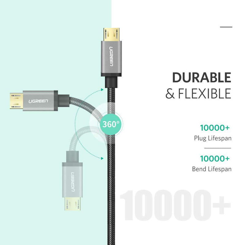 UGREEN Micro USB Cable Nylon Braided Fast Quick Charger Cable USB to Micro USB 2.0 Android Charging Cord for Samsung Galaxy S7 S6 Note LG Nexus Nokia PS4 Xbox One Controller 6ft Black