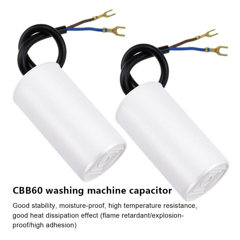 Pack of 2 capacitor CBB60 16µF 450V 50/60 Hz working capacitor with 20cm connection cable and cable lugs starting capacitor motor starting capacitor 16uF | 74x37mm