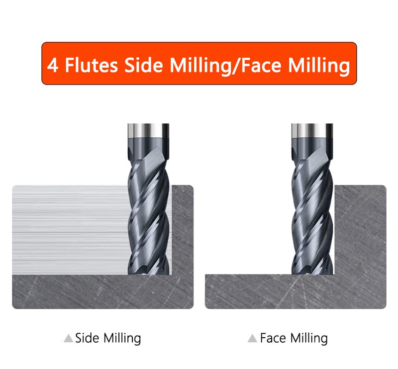 CREEYA 2 pieces carbide end mill 8 mm, 4 teeth/4 cutting edges, AlTiN black coating CNC milling cutter, solid carbide milling cutter 8 mm for metal, wood, acrylic, plastic (8 mm) 8 mm-2 pieces