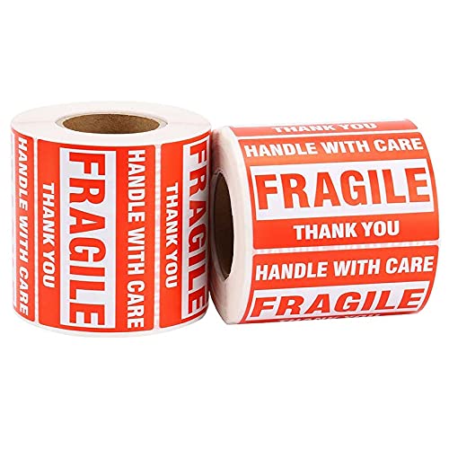 Immuson Warning Fragile Tape, 3" X 2" Fragile Handle with Care Warning Stickers for Shipping and Packing,500 Labels Per Roll (1 Roll) 1 Roll