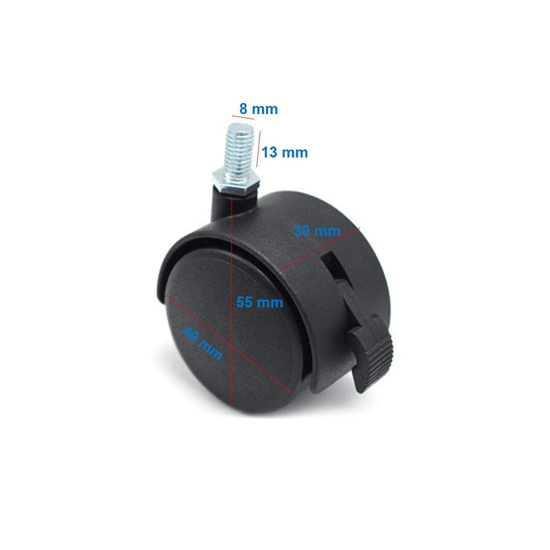 Helonge Furniture Replacement Casters,4 Pcs M8 Swivel Stem Casters with Locking Brake, 5/16 Inch Stem Diameter