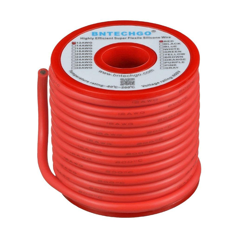 BNTECHGO 12 Gauge Silicone Wire Spool 25 ft Red Flexible 12 AWG Stranded Tinned Copper Wire silicone wire 25ft silicone wire red