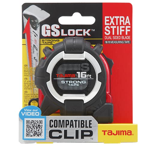 TAJIMA GS-Lock Tape Measure - 16ft x 1in Tape Measure with Compatible Clip & Hook - GS-C16BW