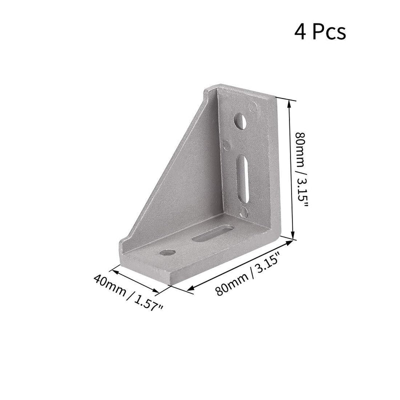 uxcell Corner Bracket Gusset, 80mm x 80mm for 4040 Series Aluminum Extrusion Profile, 4 Pcs (Silver)