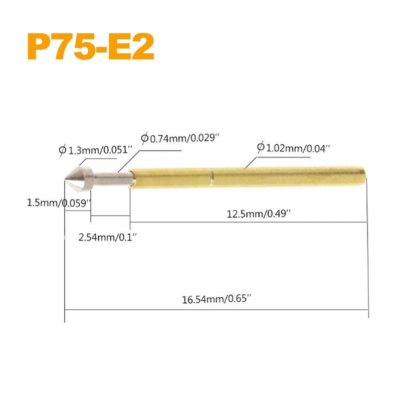 TOTOT 15pcs P75-E2 Spring Test Probe Pogo Pin Test Tools Dia 1.3mm Conical Head 1.02mm Thimble Length 16.5mm PCB Testing Pin Spring Contact Probe 15x P75-E2