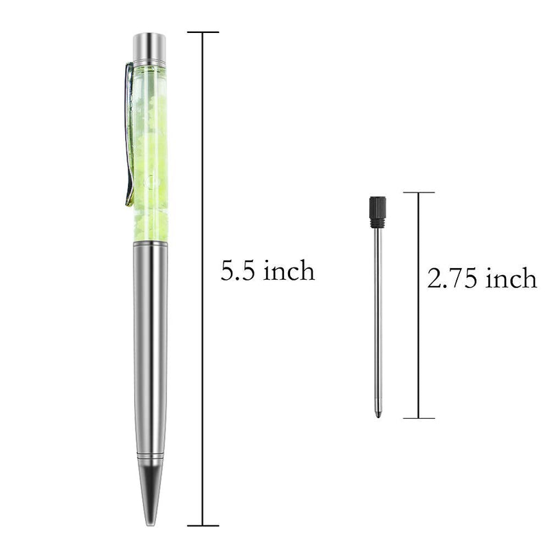 Ballpoint Pens, Jiulyning Silver Metal Pen Refills with Green Crescent, Bling Dynamic Liquid Pen Black Ink for Office Supplies Gift Pens Wedding Decor Black Ink with 2 Replacement Refills Crescent pen-Green