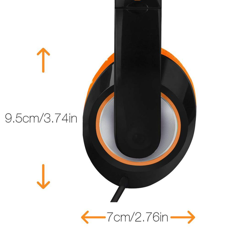 Rockpapa Comfort+ Adjustable Over Ear Headphones Earphones with Microphone in-line Volume for Adults Kids Childs Teens, Smartphones Laptop Tablet DVD MP3/4 in Car/Airplane Black Orange