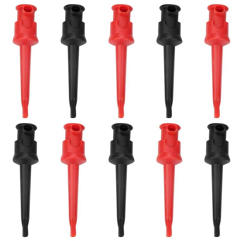 Pack of 10 Multimeter Test Hook Lead Silicone Grabbers Testing Probes Insulation Clip for SMT SMD IC D20 Multimeter Teset Cable 4mm 0.2inch Port Hook Leads (Black & red)