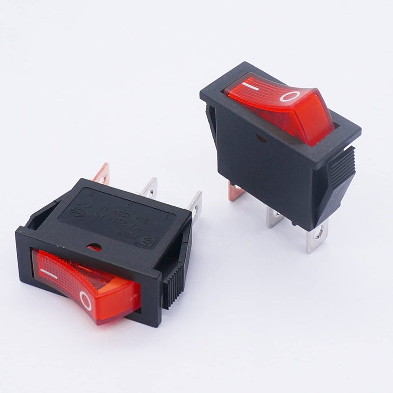 Twidec/5Pcs Rocker Switch 3 Pins 2 Position ON/Off AC 20A/125V 15A/250V SPST Red LED Light Illuminated Boat Rocker Switch Toggle（Quality Assurance for 1 Years）KCD3-101N-R