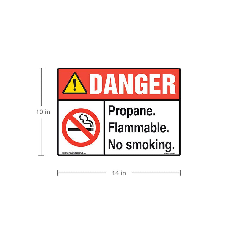 Danger: Propane Flammable, No Smoking Sign - J. J. Keller & Associates - 14" x 10" Permanent Self Adhesive Vinyl w/Rounded Corners - Complies with ANSI Z535.2-2011 and OSHA 29 CFR 1910.145, 1926.200