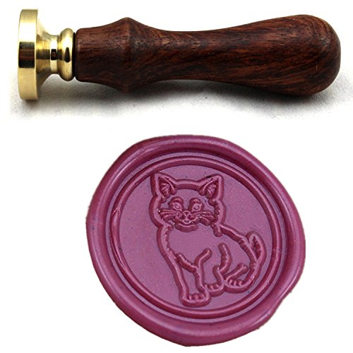 FQL Lovely Cat Vintage Rosewood Wax Seal Stamp Set with Gold Red Silver Sticks