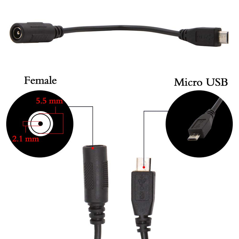 5PCS DC 5.52.1mm Female to Micro USB Male Connector Adapter 5V Power Cable