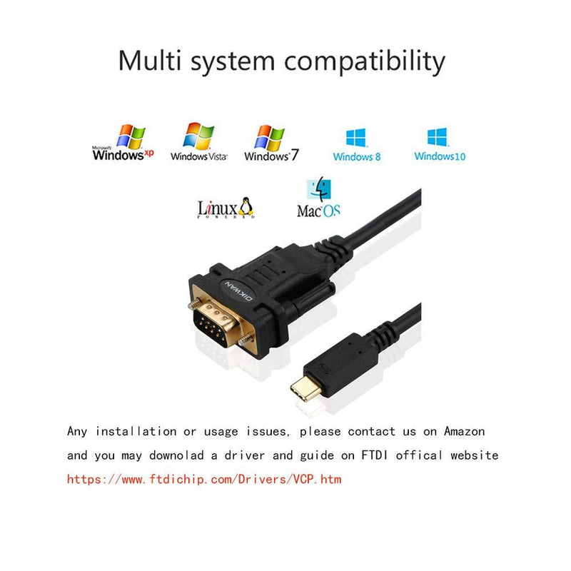 OIKWAN USB-Cto RS232 DB9 Serial Cable Male Converter Adapter with FTDI Chipset for Windows 10, 8.1, 8, 7, Vista, XP, 2000, Linux and Mac OS X 10.6 (10ft)… 10FT USB C to DB9