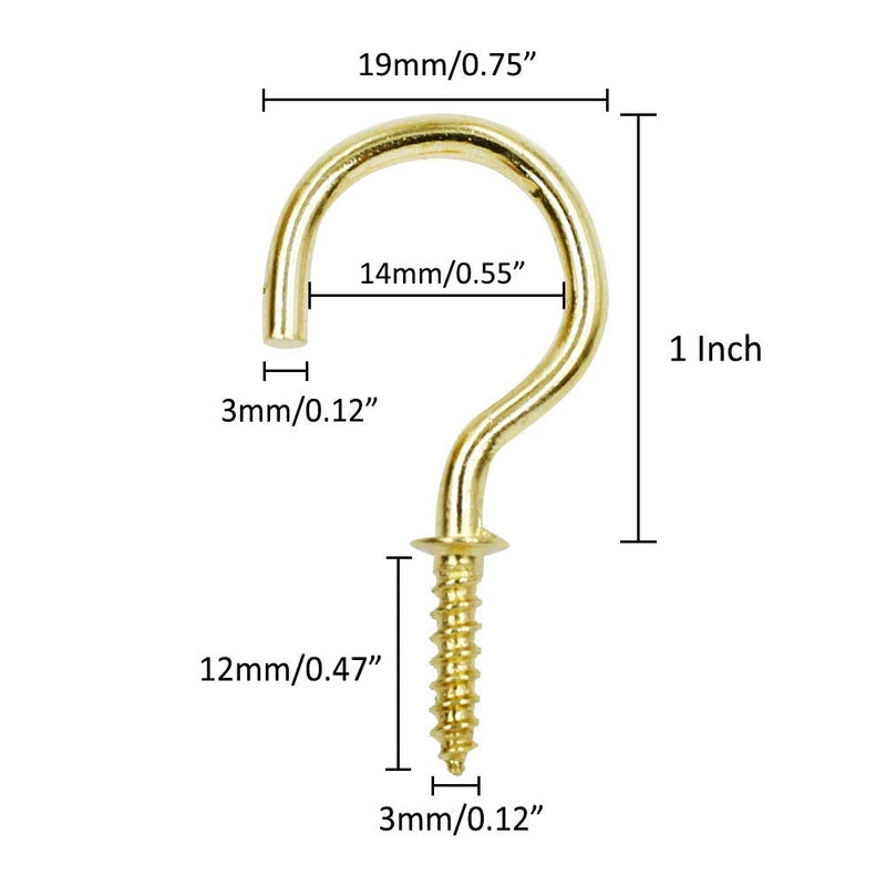 Biaungdo 1" Ceiling Cups Hooks Screw Hooks Ceiling Cup Hooks Self-Tapping Screws Hooks Golden - 100 Pcs 1 Inch Gold