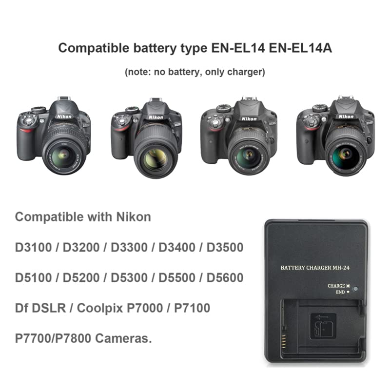 Camulti MH-24 Battery Charger Fast Charging for Nikon EN-EL14 Battery P7100 P7000 D3100 D5200 D5100 Camera