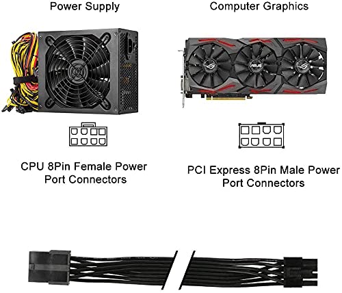 J&D 8 Pin PCI Express Power Extension Cable (2 Pack), Durable PCIe Power Extension Cable, 12 inch Black - 2 Packs