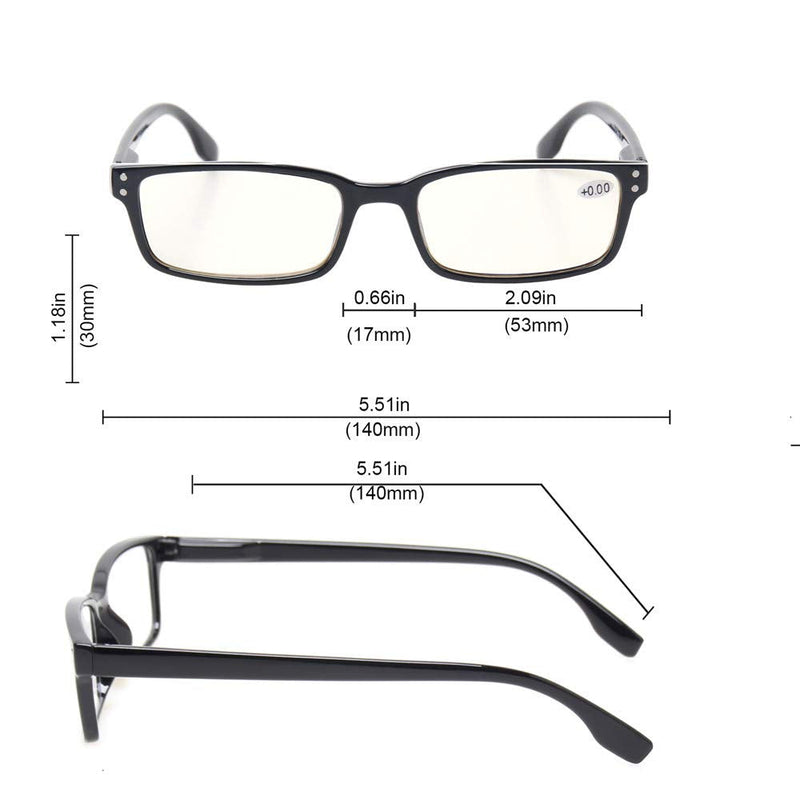 Computer Glasses 2 Pair UV Protection, Anti Blue Rays, Anti Glare and Scratch Resistant Computer Reading Glasses Black 0.0 x