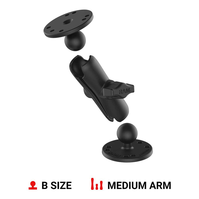 Ram Mounts RAM-B-101U 1-Inch Diameter Ball Mount with 2/2.5-Inch Round Base Medium Arm