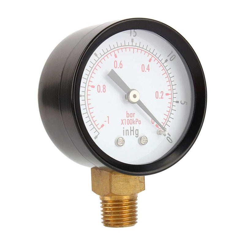Universal Fitted Vacuum Pressure Gauge, 2" Vacuum Pressure Gauge for Air Compressor Water Oil Gas 1/4" NPT Lower Mount MF