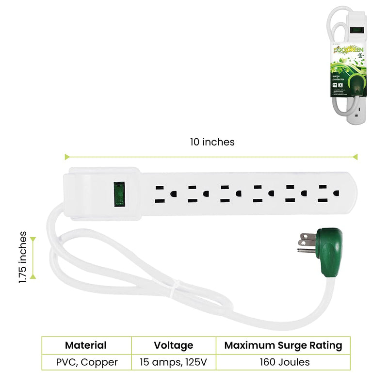 GoGreen Power GG-16103MS 6 Outlet Surge Protector w/2.5' Cord White