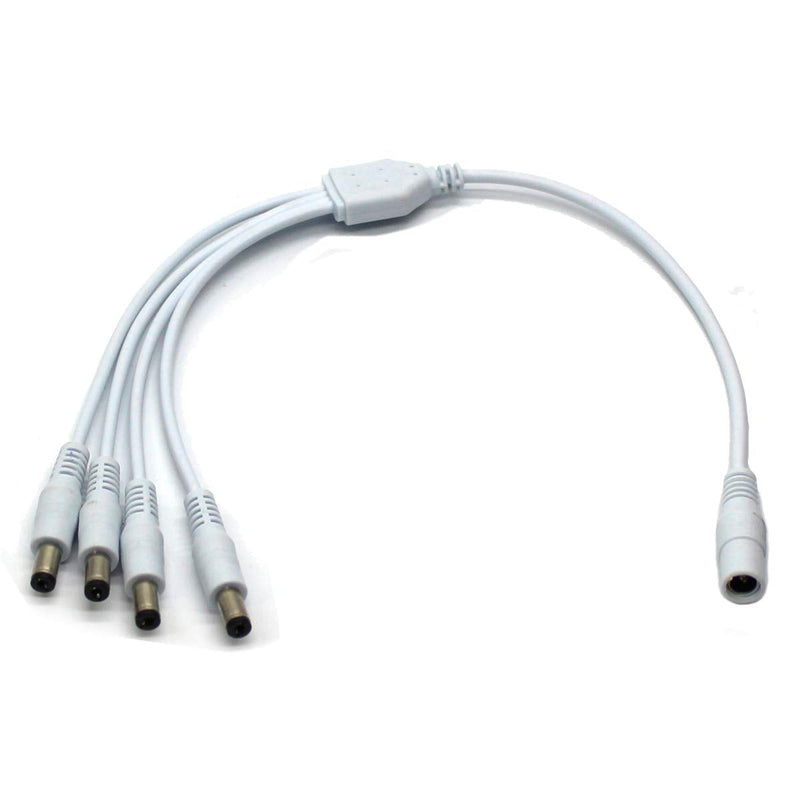 2Pack White 1 Male to 4 Female Way DC Power Splitter Cable Barrel Plug 5.5x2.1mm for CCTV Cameras LED Light Strip and more