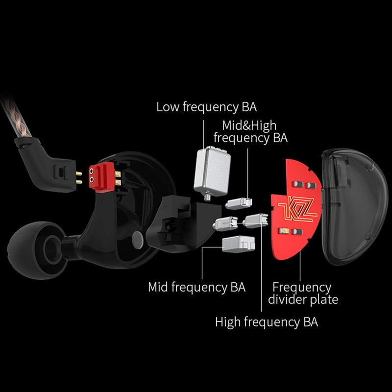 KZ AS10, LINSOUL 5BA HiFi Stereo in-Ear Earphone High Resolution Earbud Headphone with 0.75mm 2 pin Cable, Five Balanced Armature Drivers, Noise Cancelling (Without Mic, Black) Without Mic