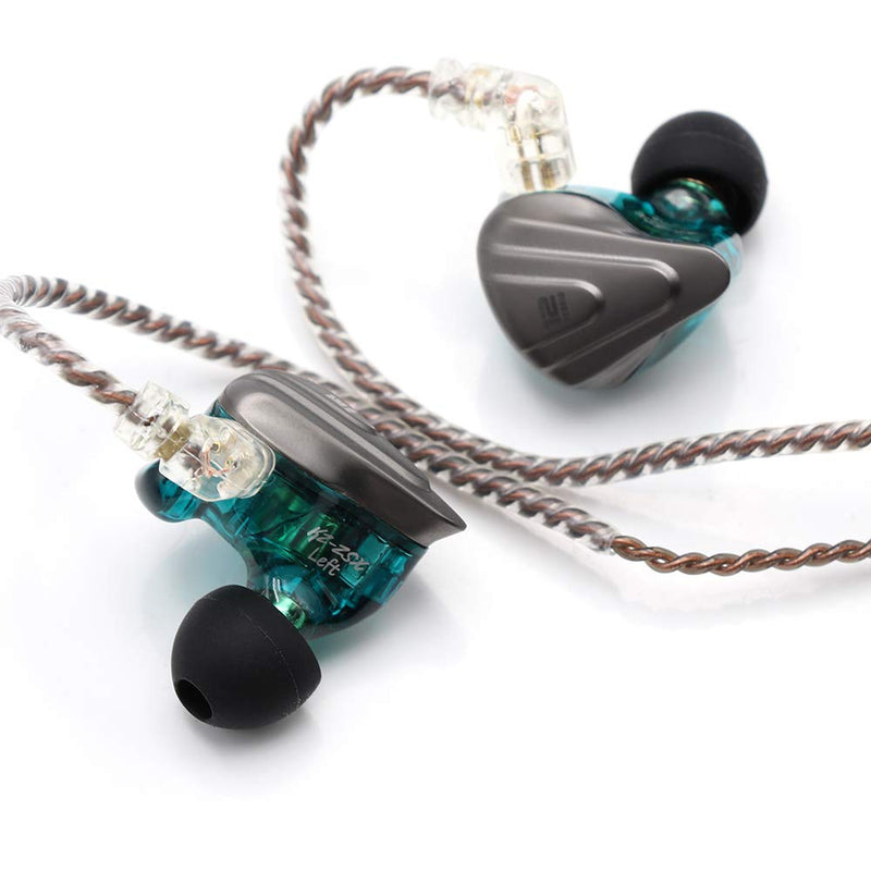 Linsoul KZ ZSX 5BA+1DD 6 Driver Hybrid in-Ear HiFi Earphones with Zinc Alloy Faceplate, 0.75mm 2 Pin Detachable Cable for Audiophile Musician (Without mic, Cyan) without mic