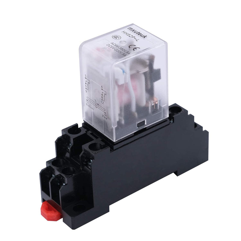 mxuteuk 2pcs HH52P AC 24V Coil 8 Pin 5A DPDT LED Indicator Electromagnetic Power Relay, with Base, with DIN Rail Slotted Aluminum 8Pin-5A