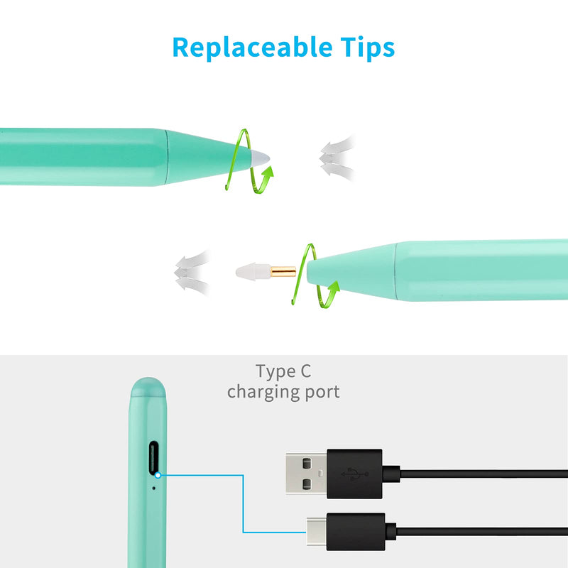 Stylus for Apple Pencil 8th Generation iPad 10.2",1.5mm Palm Rejection Fine Tip Active Stylus Pen Compatible for Apple iPad 10.2-in 8th Gen Magnetic Drawing and Writing Stylus,Green